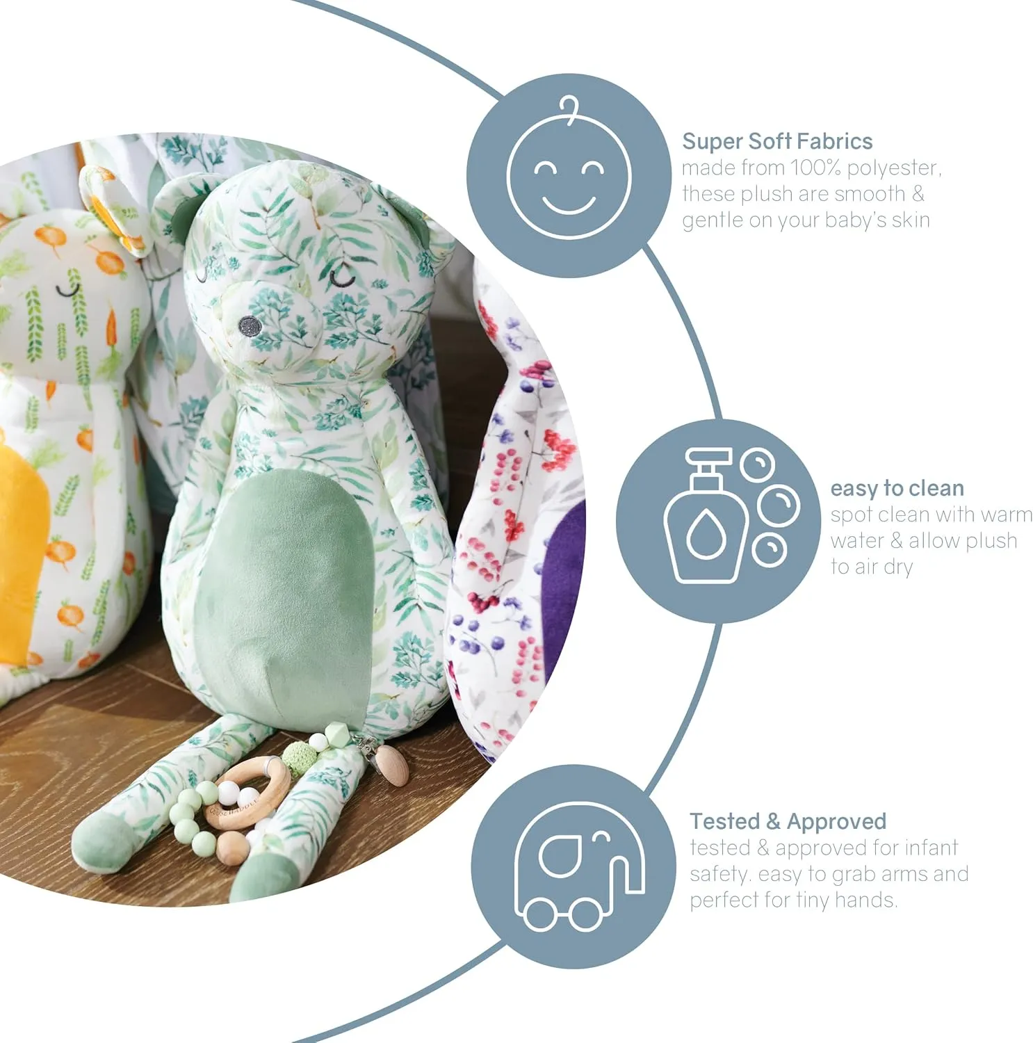 GooseWaddle Luxury Super Soft Baby Plush Animals, Ultra Comfort Material for Any Infant Nursery, Slim Legs and Easy Grab Ears for Safe Play, Machine Washable 100% Polyester (Luna/Bunny)