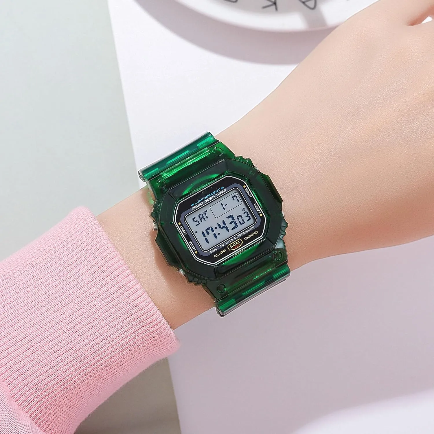 Gosasa Womens Watch Gradient Color Silicone Plating Digital Electronic Waterproof Sports Wristwatches Casual Watch Student Watches