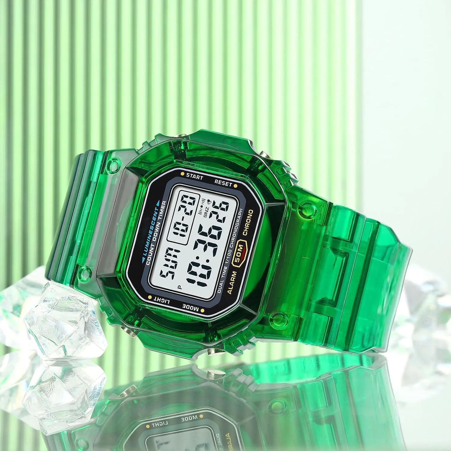 Gosasa Womens Watch Gradient Color Silicone Plating Digital Electronic Waterproof Sports Wristwatches Casual Watch Student Watches