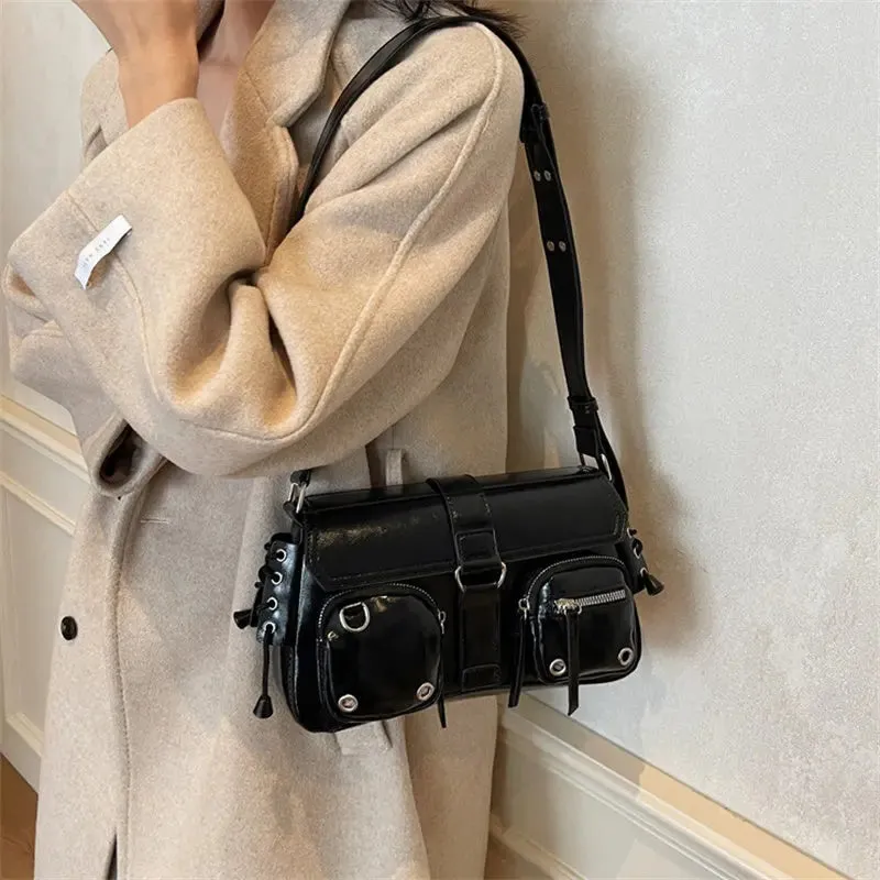 Gothic Drawstring Multi Pocket Shoulder Bags