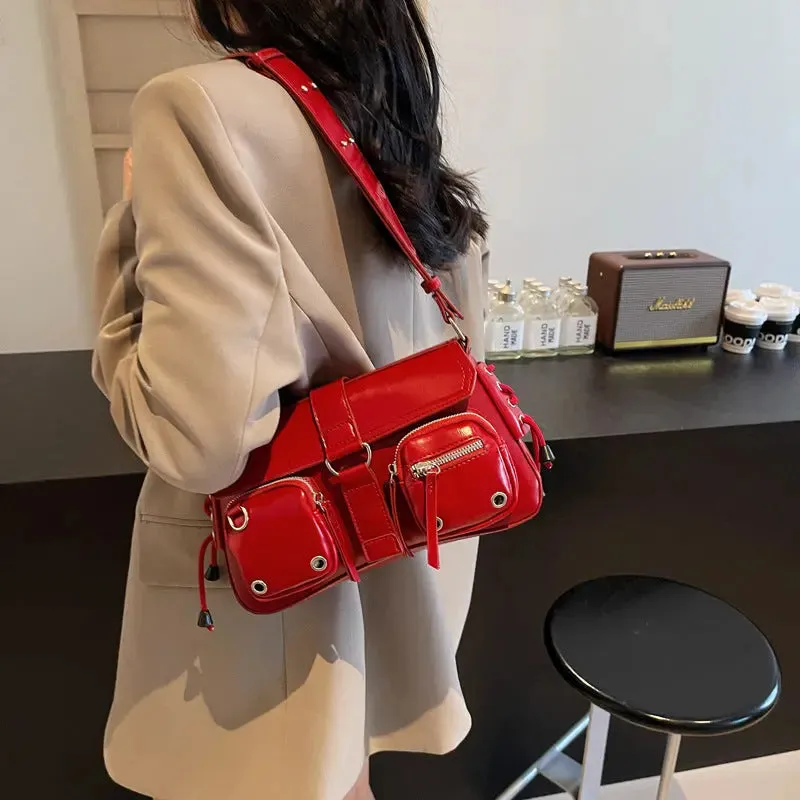 Gothic Drawstring Multi Pocket Shoulder Bags