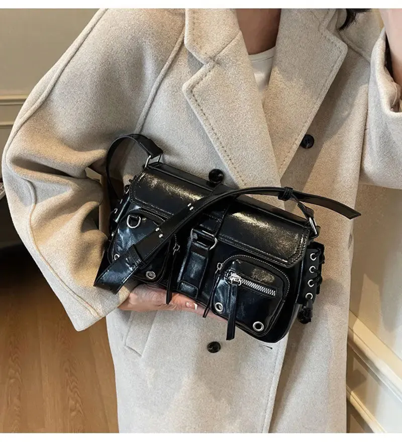 Gothic Drawstring Multi Pocket Shoulder Bags