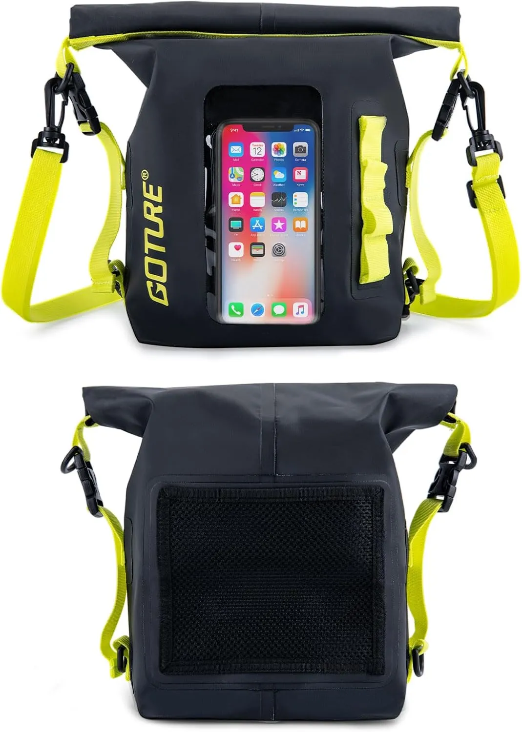 Goture Dry Bag, 5L Waterproof Bag with Shoulder Straps, 500D PVC Small Dry Sack Touchscreen Waterproof Backpack Phone Pouch, Roll Top Crossbody for Kayaking, Boating, Fishing, Camping, Beach, Travel