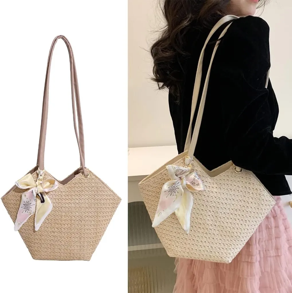 Grass Woven Shoulder Bag Large Capacity Handbag Bag for Adult Women Teenager Gril