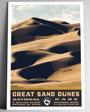 Great Sand Dunes National Park Vintage-Style Travel Poster - 8x10-12x18-18x24-24x36 / 4x6 Postcard WPA Style Art Print Colorado USA (12x18 Inch Poster)