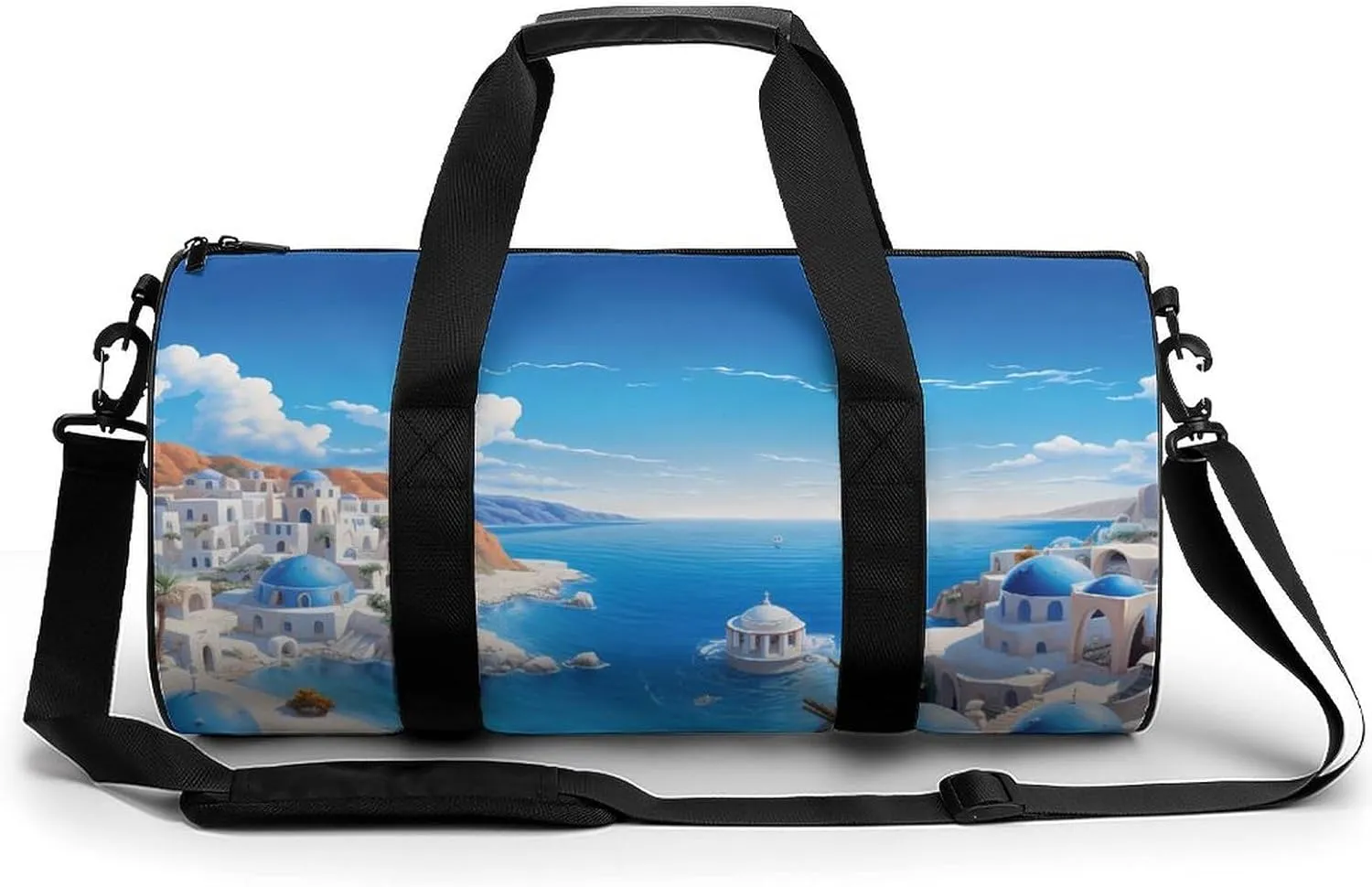 Greece Santorini Sports Gym Bag Portable Duffel Bag Travel Workout Bag with Adjustable Strap for Men Women