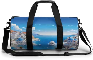 Greece Santorini Sports Gym Bag Portable Duffel Bag Travel Workout Bag with Adjustable Strap for Men Women