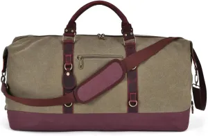 Green Canvas & Genuine Leather Duffle Bag for Men, Mens Travel Bag, Vintage Carry On Bag, Luggage Bag