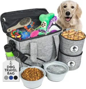Grey Dog Travel Bag - Airline-Approved Pet Supply Organizer with Collapsible Bowls & Food Storage, Camping & Beach Ready