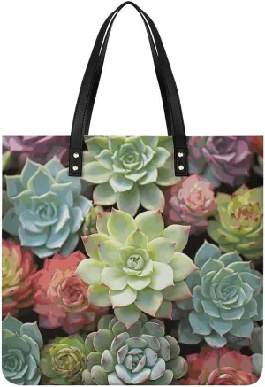 Grocery Bags Green Succulents Bag for Women Lightweight Beach Bag Shoulder Bags for Travel Shopping Work Handbag