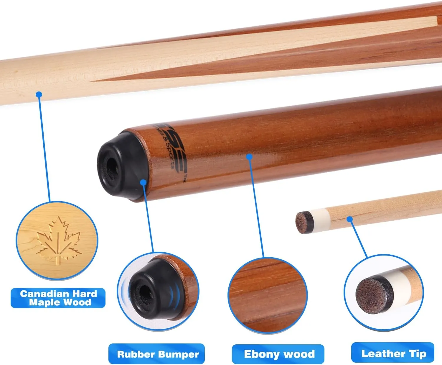 GSE Games & Sports Expert 36"/42"/48"/52"/58" 1-Piece Canadian Maple Billiard Pool Cue Sticks, Hardwood Billiard House Bar Pool Cue