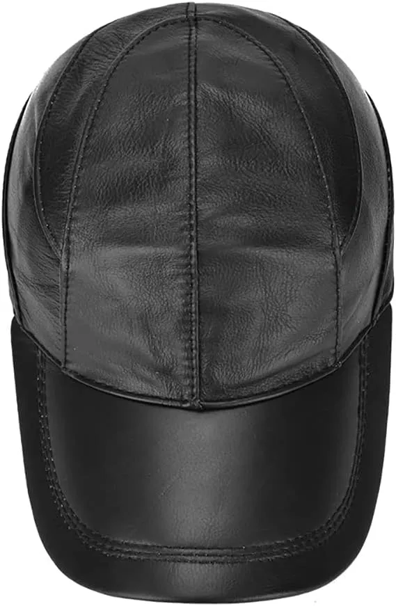 Gudessly Adjustable Men's Genuine Cowhide Leather Baseball Cap for Fall Winter Outdoor Sports Hat