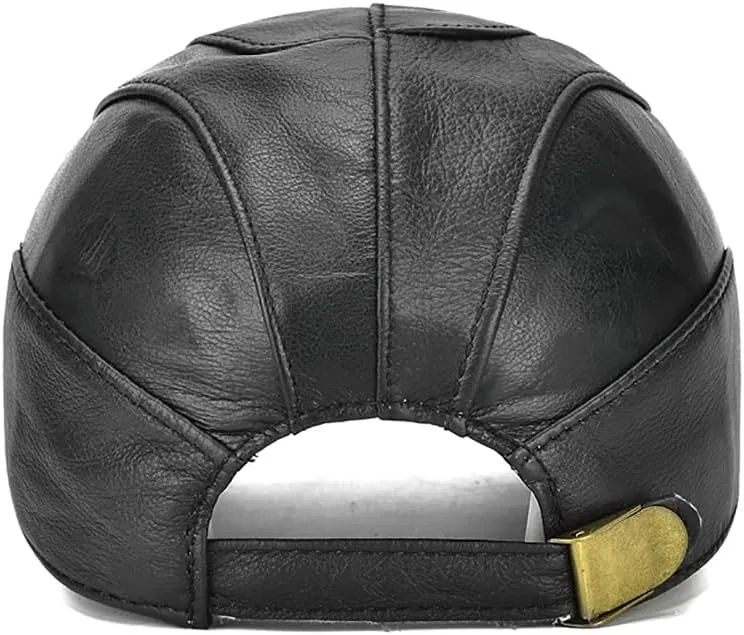 Gudessly Adjustable Men's Genuine Cowhide Leather Baseball Cap for Fall Winter Outdoor Sports Hat