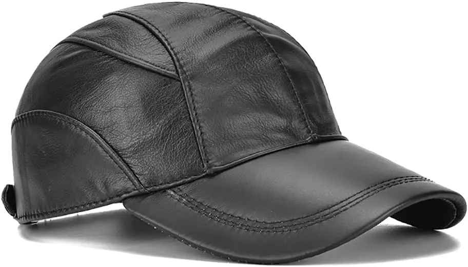Gudessly Adjustable Men's Genuine Cowhide Leather Baseball Cap for Fall Winter Outdoor Sports Hat