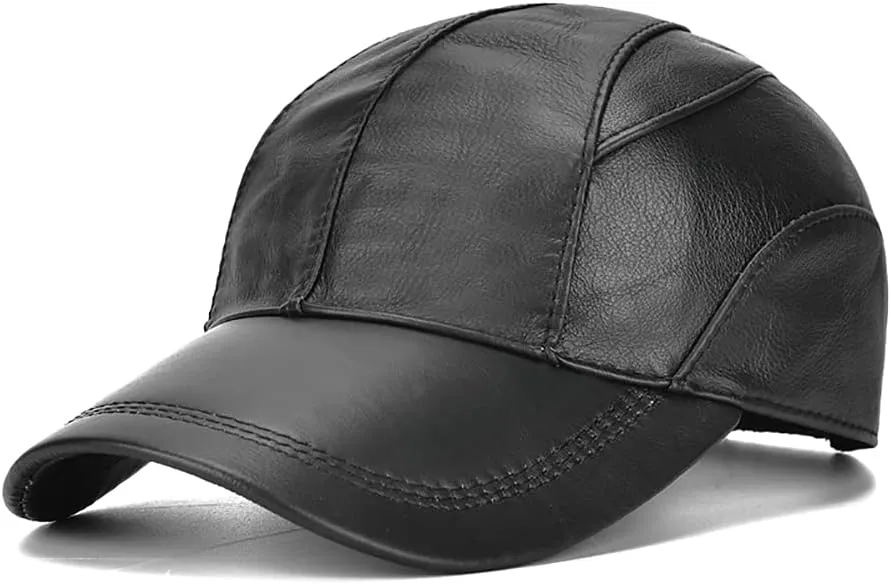 Gudessly Adjustable Men's Genuine Cowhide Leather Baseball Cap for Fall Winter Outdoor Sports Hat