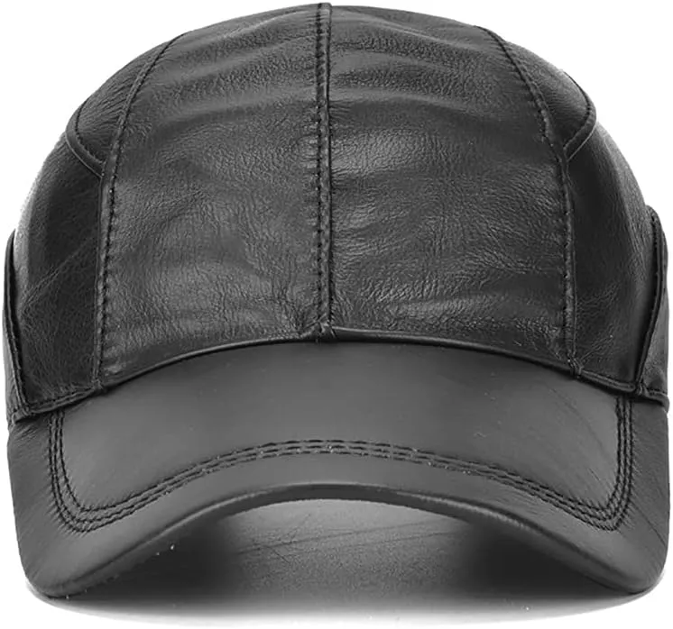 Gudessly Adjustable Men's Genuine Cowhide Leather Baseball Cap for Fall Winter Outdoor Sports Hat