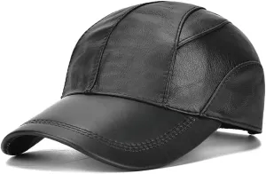 Gudessly Adjustable Men's Genuine Cowhide Leather Baseball Cap for Fall Winter Outdoor Sports Hat