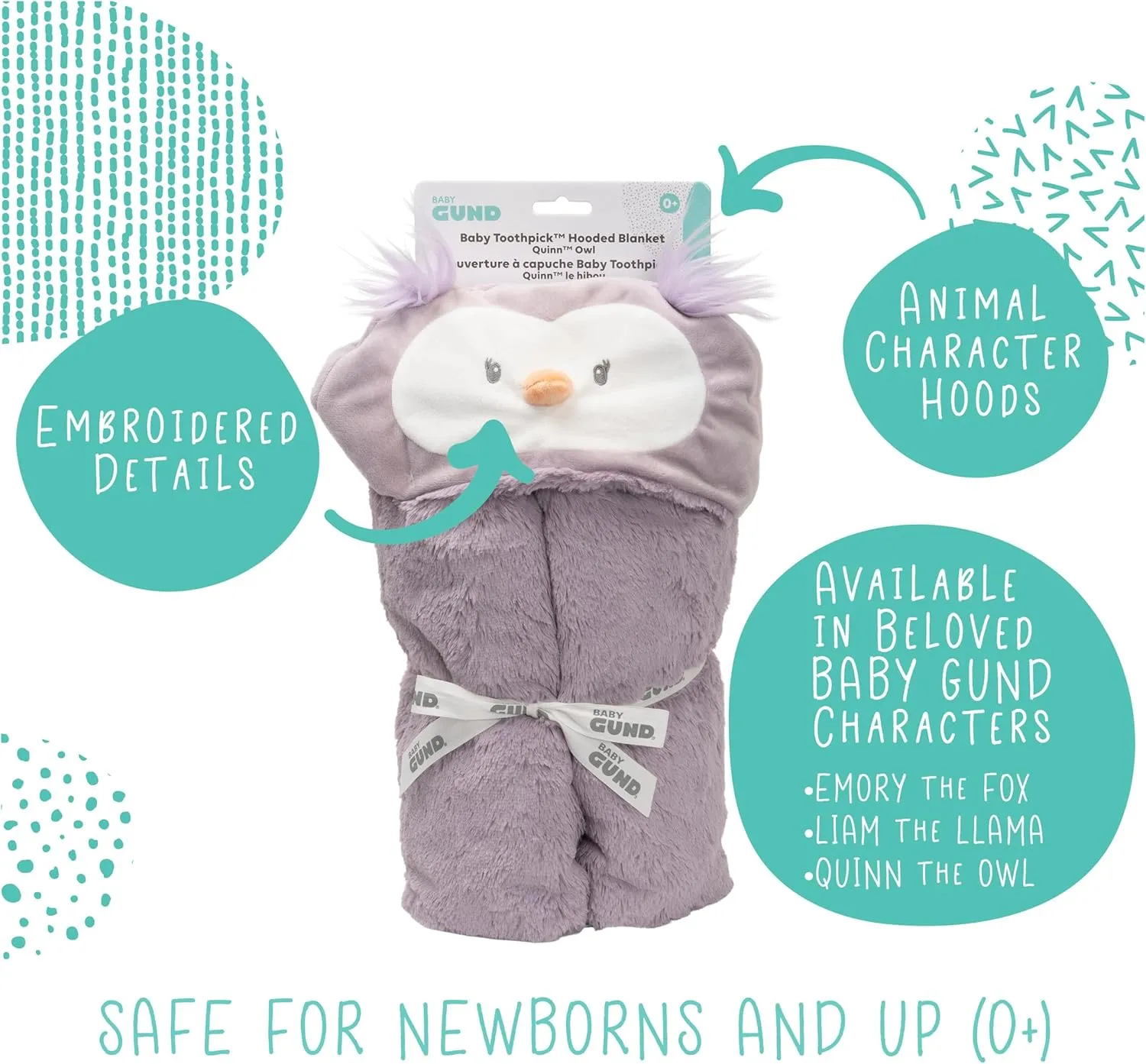 GUND Baby Lil’ Luvs Hooded Blanket, Quinn Owl, Ultra Soft Plush Security Blanket for Babies and Newborns