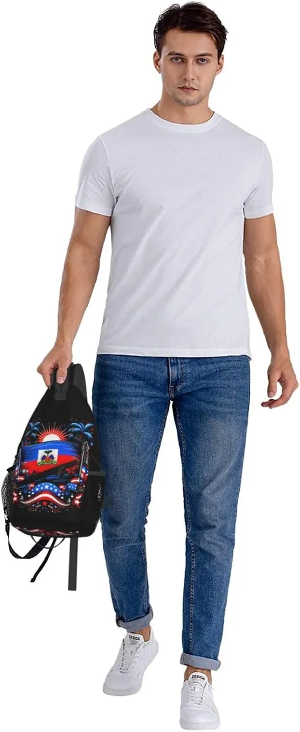 Haiti Flag Day Haitian Pride Crossbody Bag Cross Chest Bag Adjustable Sling Backpack Sports Gym Shoulder Bags Travel Cycling Daypack Diagonally Casual Rucksack