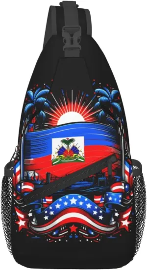 Haiti Flag Day Haitian Pride Crossbody Bag Cross Chest Bag Adjustable Sling Backpack Sports Gym Shoulder Bags Travel Cycling Daypack Diagonally Casual Rucksack