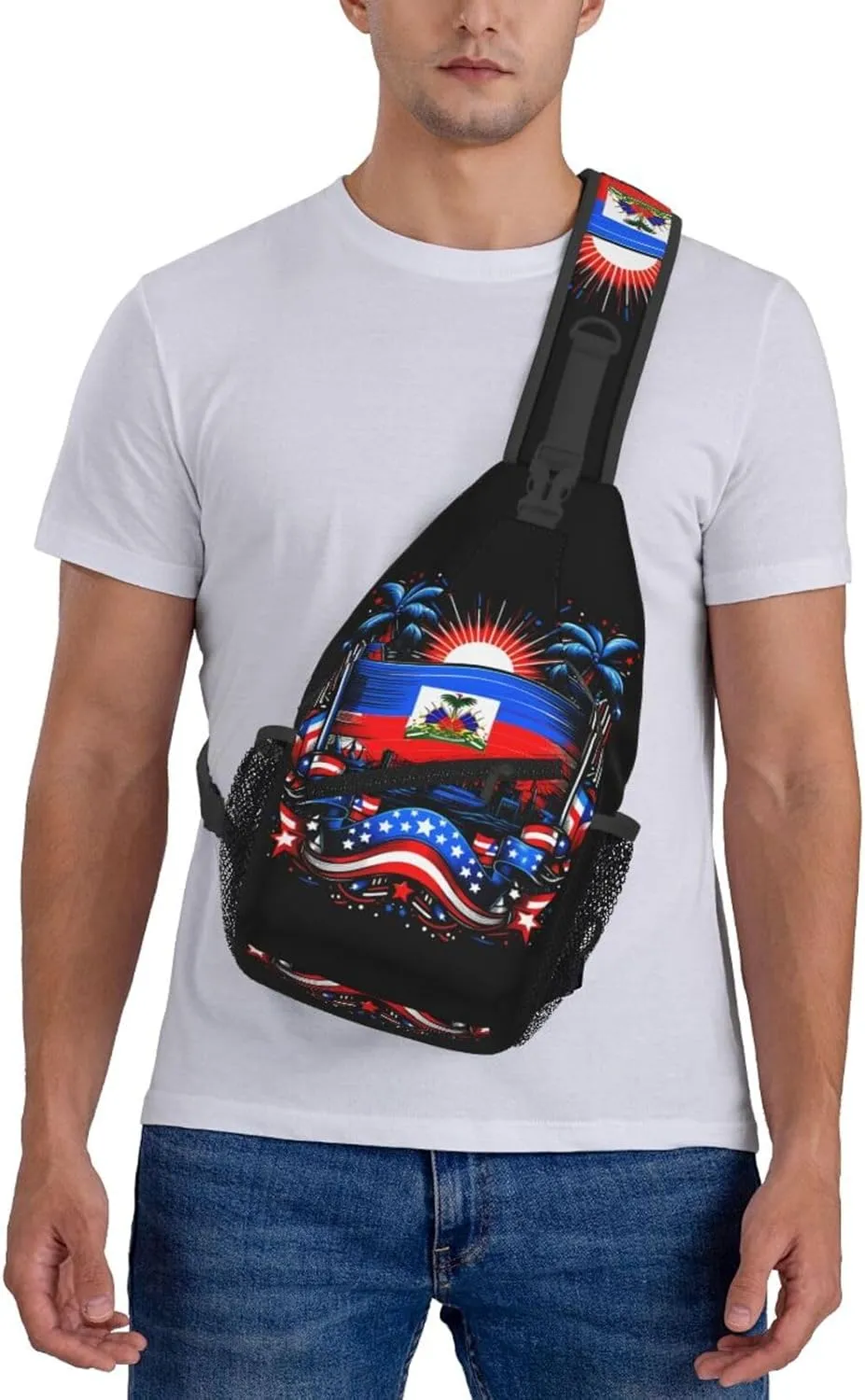 Haiti Flag Day Haitian Pride Crossbody Bag Cross Chest Bag Adjustable Sling Backpack Sports Gym Shoulder Bags Travel Cycling Daypack Diagonally Casual Rucksack