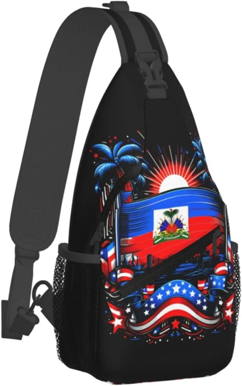 Haiti Flag Day Haitian Pride Crossbody Bag Cross Chest Bag Adjustable Sling Backpack Sports Gym Shoulder Bags Travel Cycling Daypack Diagonally Casual Rucksack