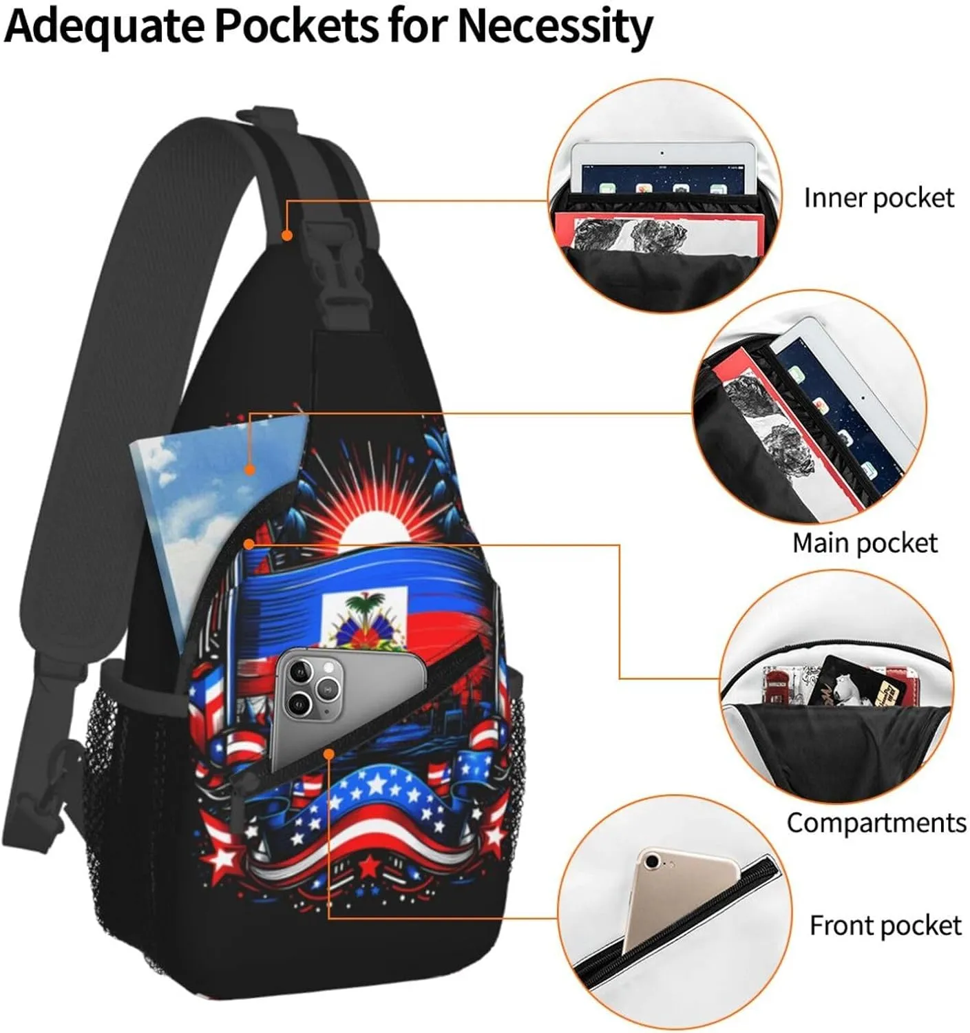 Haiti Flag Day Haitian Pride Crossbody Bag Cross Chest Bag Adjustable Sling Backpack Sports Gym Shoulder Bags Travel Cycling Daypack Diagonally Casual Rucksack