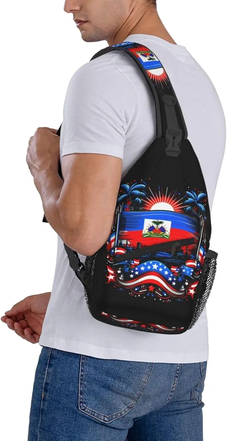 Haiti Flag Day Haitian Pride Crossbody Bag Cross Chest Bag Adjustable Sling Backpack Sports Gym Shoulder Bags Travel Cycling Daypack Diagonally Casual Rucksack