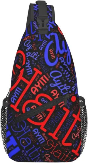 Haiti Haitian Flag Crossbody Bag Cross Chest Bag Adjustable Sling Backpack Sports Gym Shoulder Bags Travel Cycling Daypack Diagonally Casual Rucksack