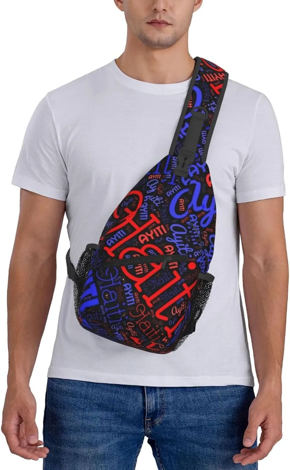 Haiti Haitian Flag Crossbody Bag Cross Chest Bag Adjustable Sling Backpack Sports Gym Shoulder Bags Travel Cycling Daypack Diagonally Casual Rucksack