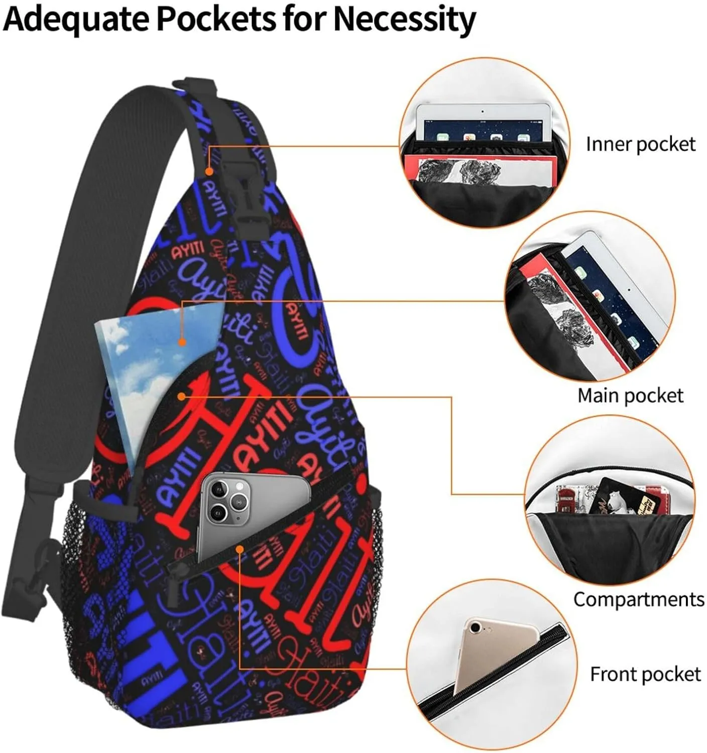 Haiti Haitian Flag Crossbody Bag Cross Chest Bag Adjustable Sling Backpack Sports Gym Shoulder Bags Travel Cycling Daypack Diagonally Casual Rucksack