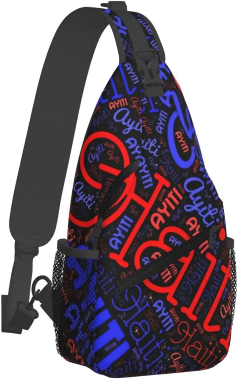 Haiti Haitian Flag Crossbody Bag Cross Chest Bag Adjustable Sling Backpack Sports Gym Shoulder Bags Travel Cycling Daypack Diagonally Casual Rucksack