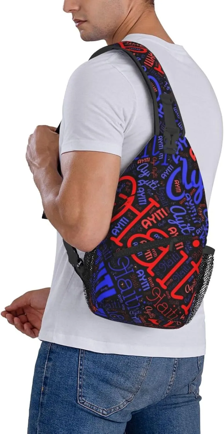 Haiti Haitian Flag Crossbody Bag Cross Chest Bag Adjustable Sling Backpack Sports Gym Shoulder Bags Travel Cycling Daypack Diagonally Casual Rucksack