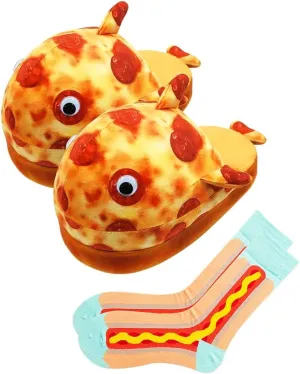 Hamburger Slippers Food Shoes Plush Hamburger Shaped Funny Warm Slippers with Hot Dog Socks