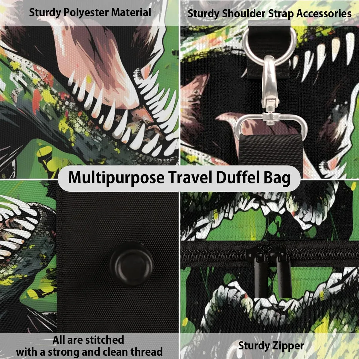 Hand Drawn Dinosaurs Travel Duffel Bag for Women Men Waterproof Foldable Overnight Weekender Bag Large Capacity Sports Gym Bag