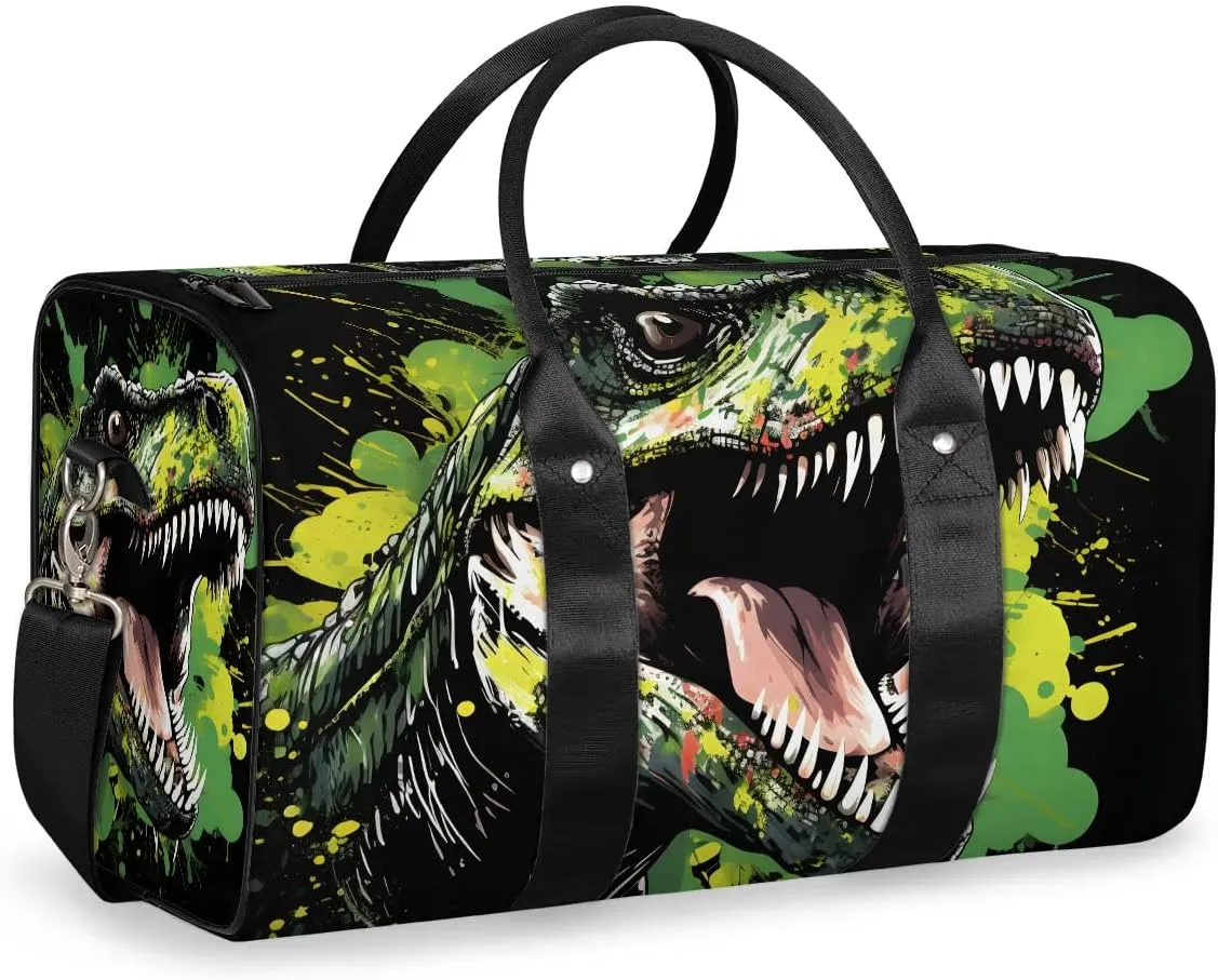 Hand Drawn Dinosaurs Travel Duffel Bag for Women Men Waterproof Foldable Overnight Weekender Bag Large Capacity Sports Gym Bag