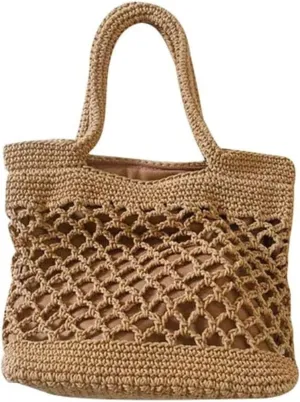 Hand-Woven Cotton Rope Handbag Bag Travel Beach Fishing Net Handbag Shopping Woven Shoulder Bag for Women (Color : A)