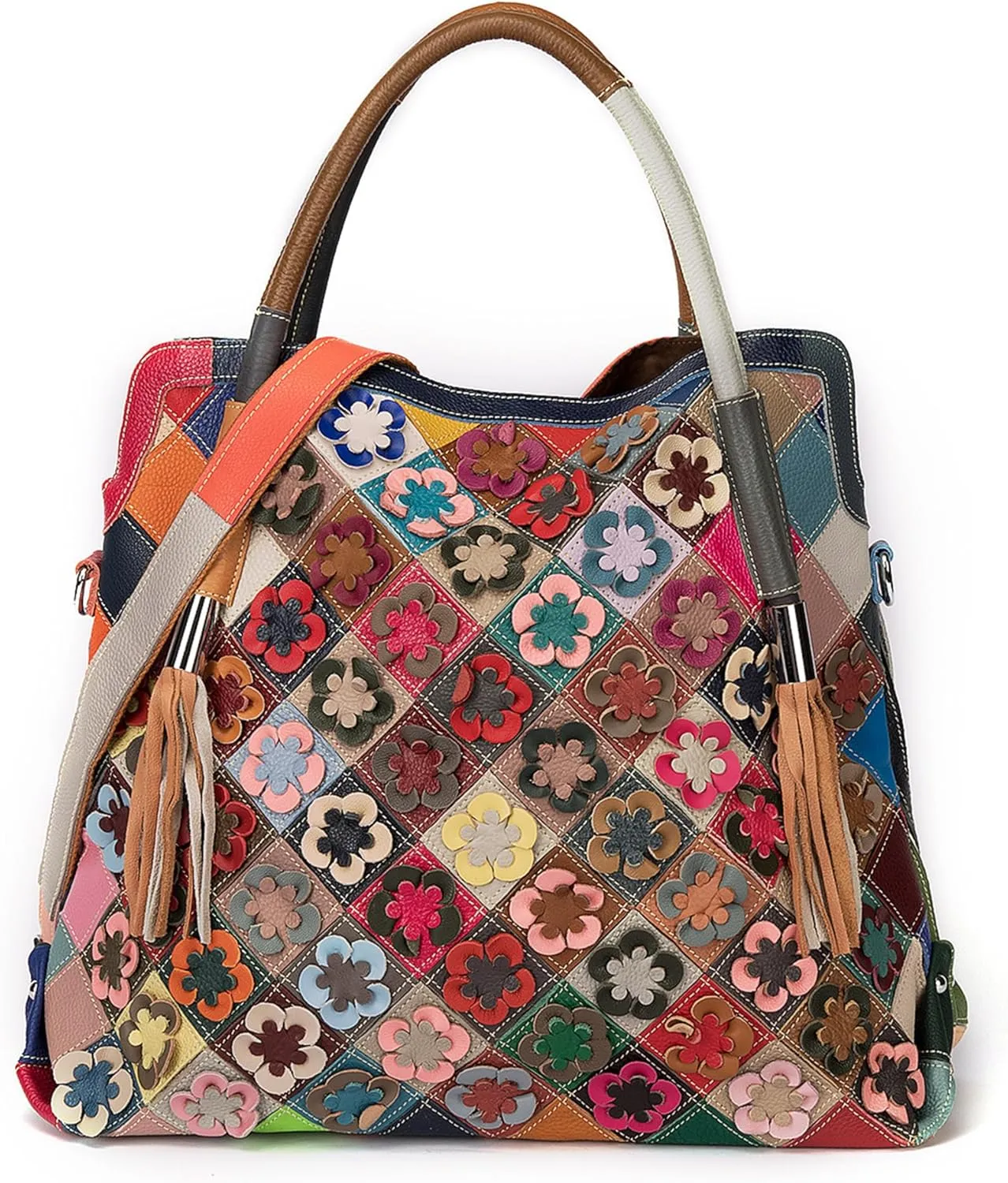 Handmade Cowhide Multi-color Block Random Stitching Unique Style Women's Bag - Crossbody, Shoulder and Handheld