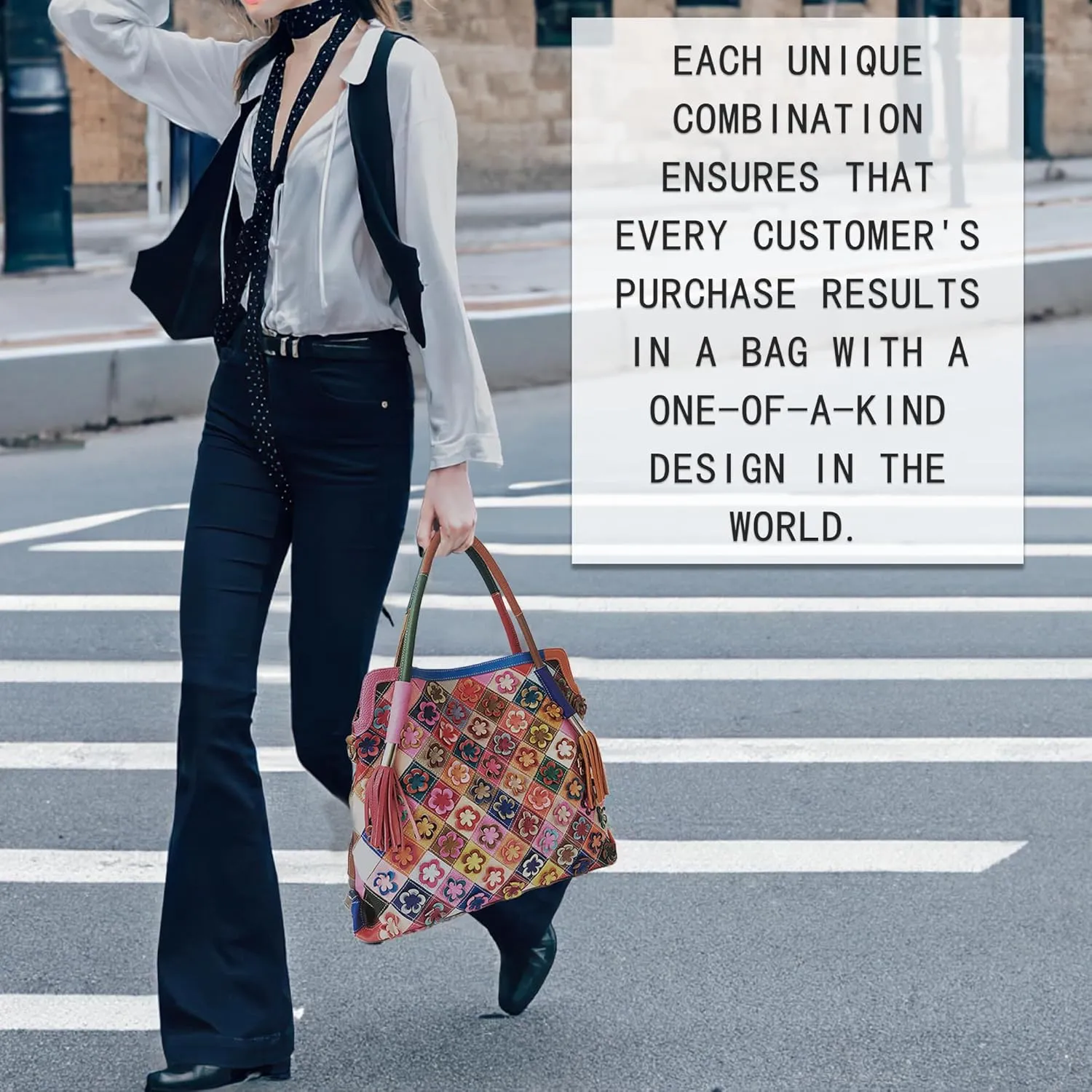 Handmade Cowhide Multi-color Block Random Stitching Unique Style Women's Bag - Crossbody, Shoulder and Handheld