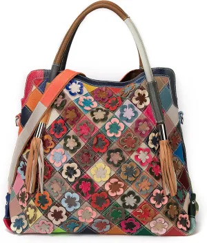 Handmade Cowhide Multi-color Block Random Stitching Unique Style Women's Bag - Crossbody, Shoulder and Handheld
