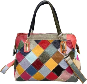 Handmade Cowhide Multi-color Block Random Stitching Unique Style Women's Bag - Crossbody, Shoulder and Handheld