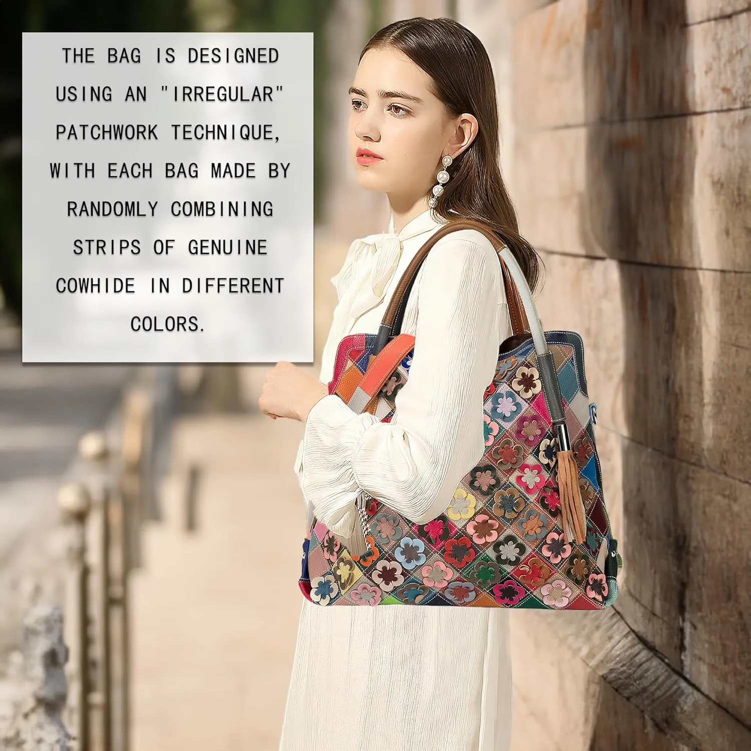 Handmade Cowhide Multi-color Block Random Stitching Unique Style Women's Bag - Crossbody, Shoulder and Handheld
