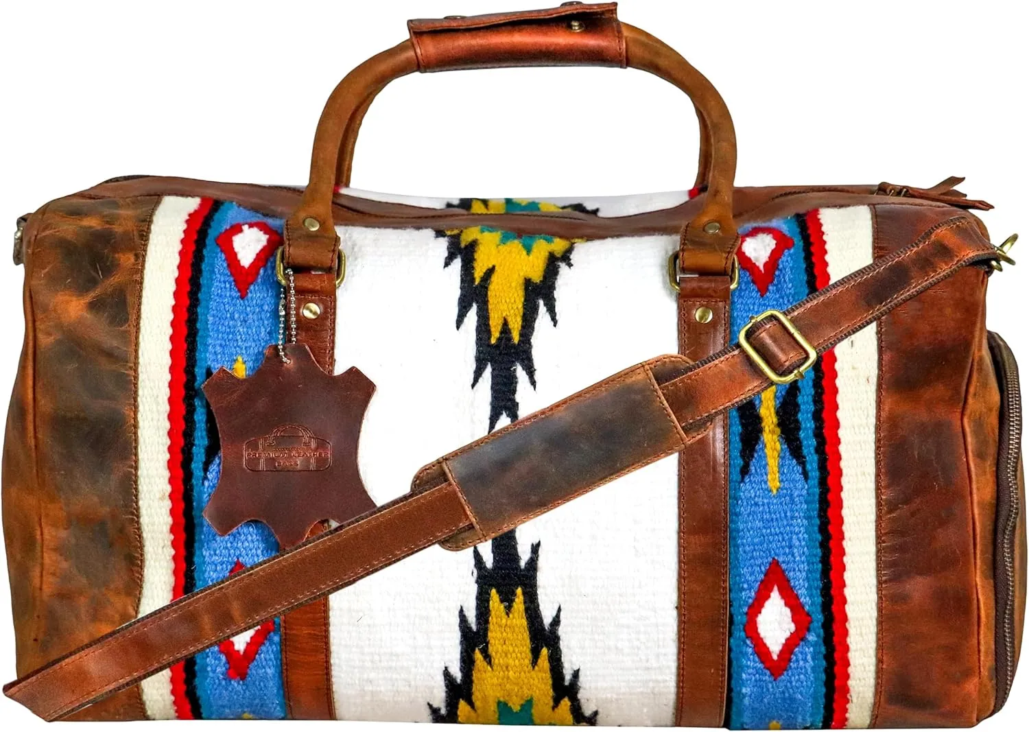 Handmade Duffle Bag leather heavy duty Airplane Overnight Luggage Carry On Unisex Travel Rug Bag Wollen Bag Gift for His/Her 20 x 10 x 10 inches. (Rug Duffle Bag Design_03)