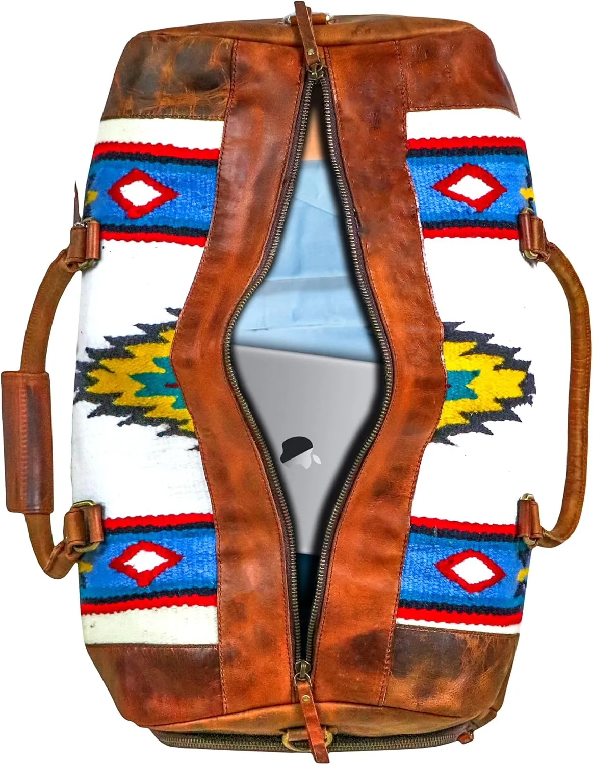 Handmade Duffle Bag leather heavy duty Airplane Overnight Luggage Carry On Unisex Travel Rug Bag Wollen Bag Gift for His/Her 20 x 10 x 10 inches. (Rug Duffle Bag Design_03)