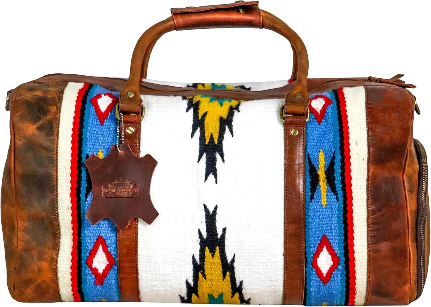 Handmade Duffle Bag leather heavy duty Airplane Overnight Luggage Carry On Unisex Travel Rug Bag Wollen Bag Gift for His/Her 20 x 10 x 10 inches. (Rug Duffle Bag Design_03)