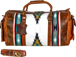 Handmade Duffle Bag leather heavy duty Gym Sports Airplane Overnight Luggage Carry On Unisex Travel Hand Rug Wollen Gift for His/Her (Excluding Shoe Compartment, Rug Duffle Bag ESC_03)