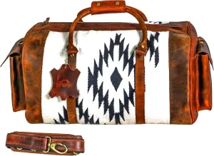 Handmade Duffle Bag leather heavy duty Gym Sports Airplane Overnight Luggage Carry On Unisex Travel Hand woven Rug Bag Wollen Bag Gift for His/Her Size: 20 x 10 x 10 inches M11