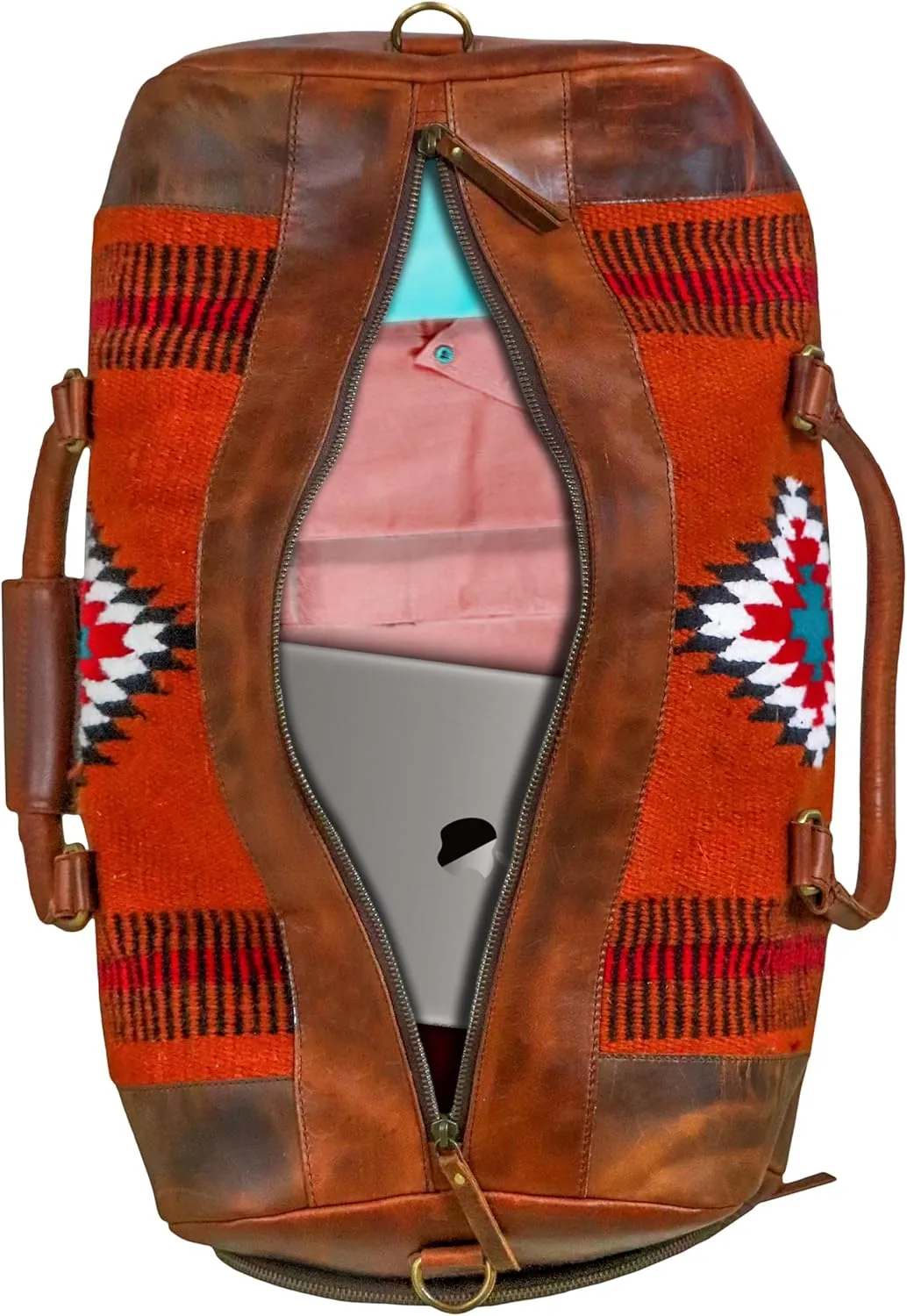 Handmade Premium Duffle Bag leather heavy duty Gym Sports Airplane Overnight Luggage Carry On Unisex Travel Hand woven Rug Bag Wollen Bag Gift for His/Her (RUG DUFFLE BAG STYLE_06)