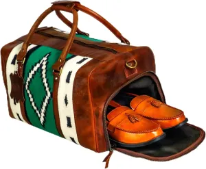 Handmade Premium Duffle Bag leather heavy duty Gym Sports Airplane Overnight Luggage Carry On Unisex Travel Hand woven Rug Bag Wollen Bag Gift for His/Her_07