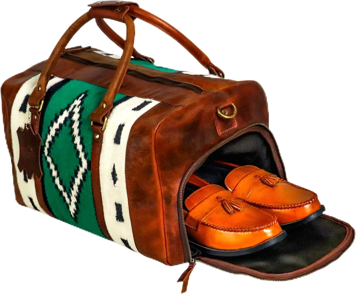 Handmade Premium Duffle Bag leather heavy duty Gym Sports Airplane Overnight Luggage Carry On Unisex Travel Hand woven Rug Bag Wollen Bag Gift for His/Her_07